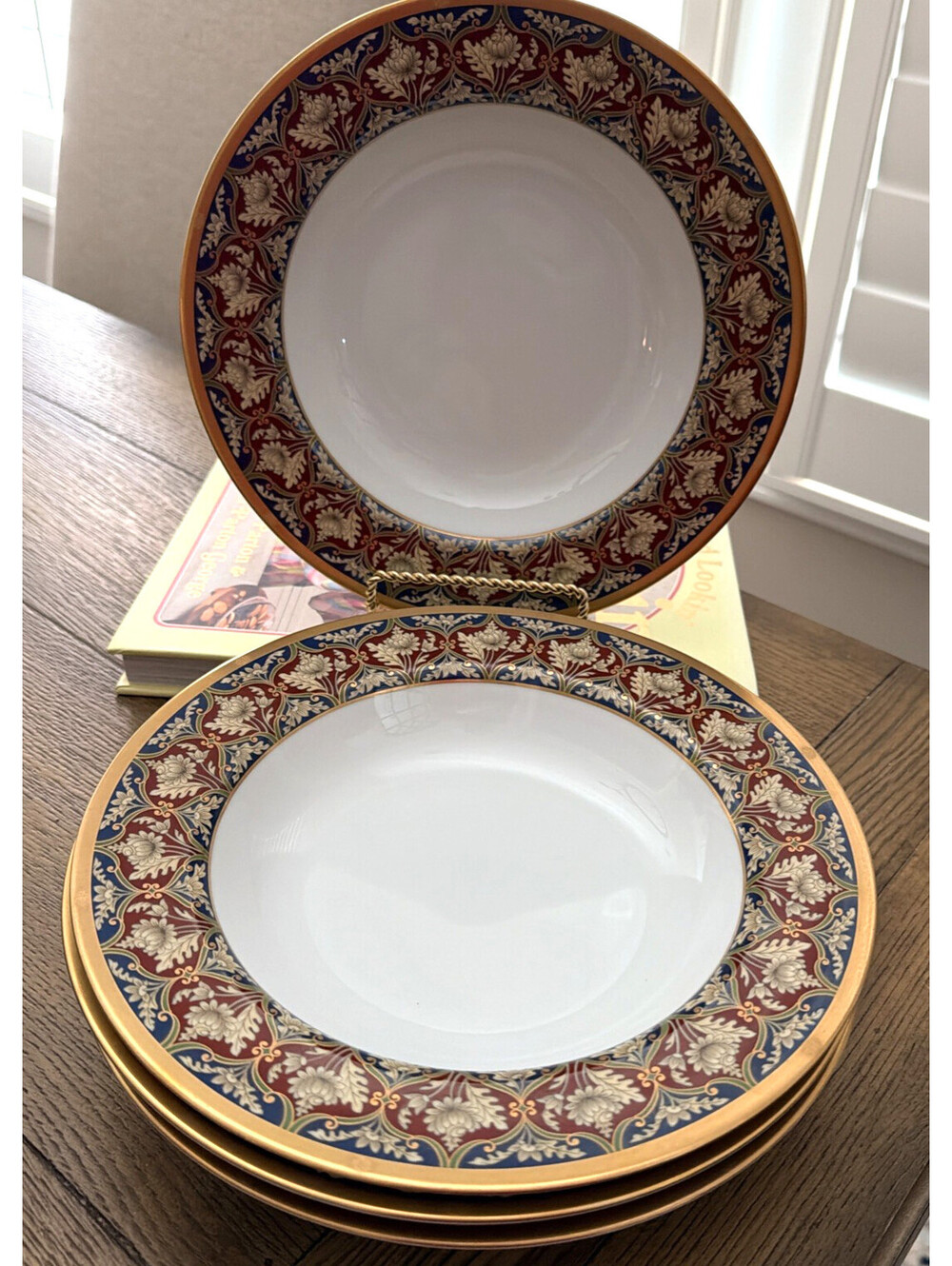 Christian Dior Tabriz Rimmed Soup Bowls Gold Trim - Set of 4 Excellent
